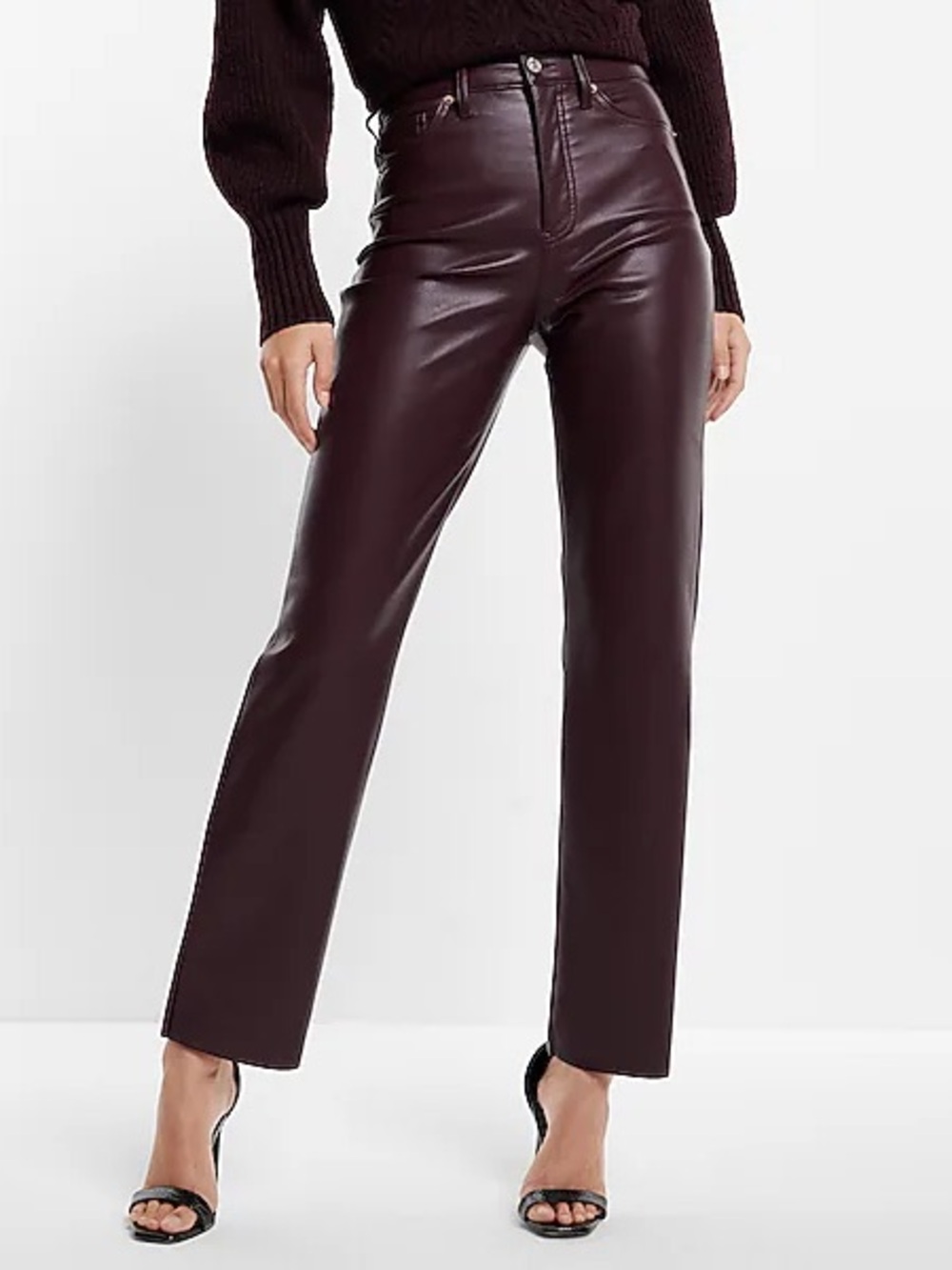 Express High Waisted Burgundy Coated Straight Ankle Jeans